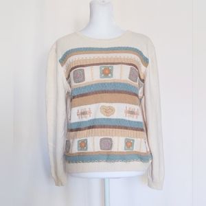 Alfred Dunner Multi Color Long Sleeve Knit Sweater Womens Petite Medium PM